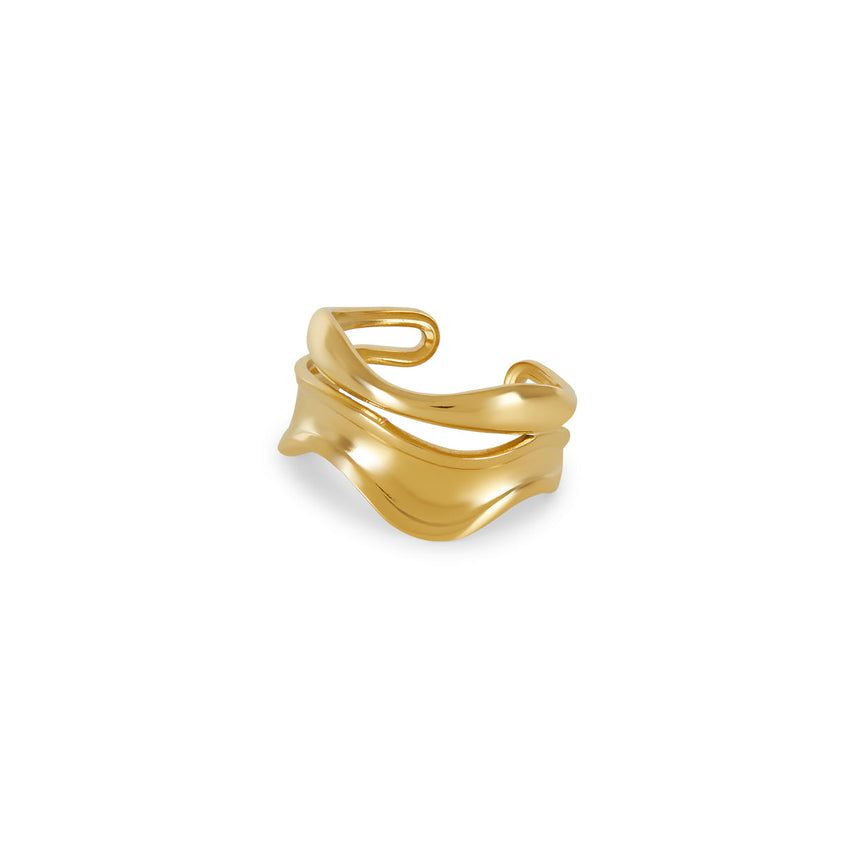 Anel fluxo em ondas Banhado a Ouro 18K