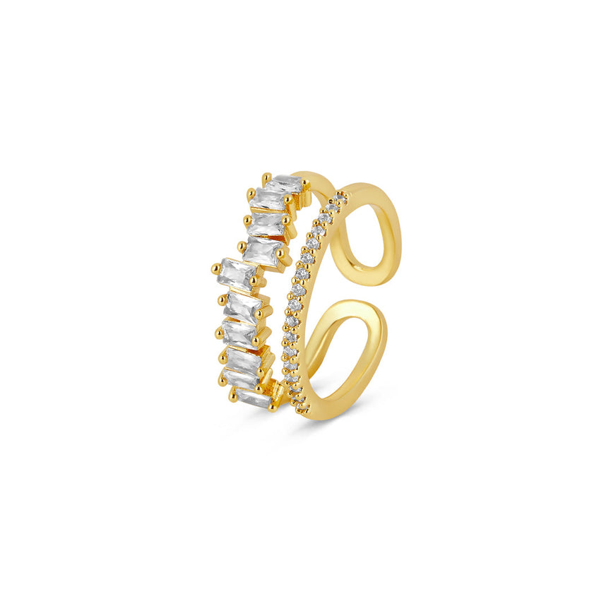 Anel elegância em camadas Banhado a Ouro 18K