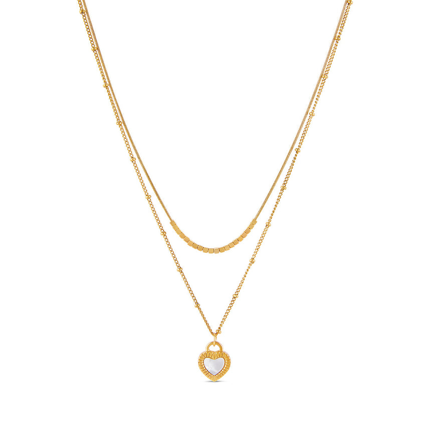 Colar corações em camadas de Mármore – Ouro 18K
