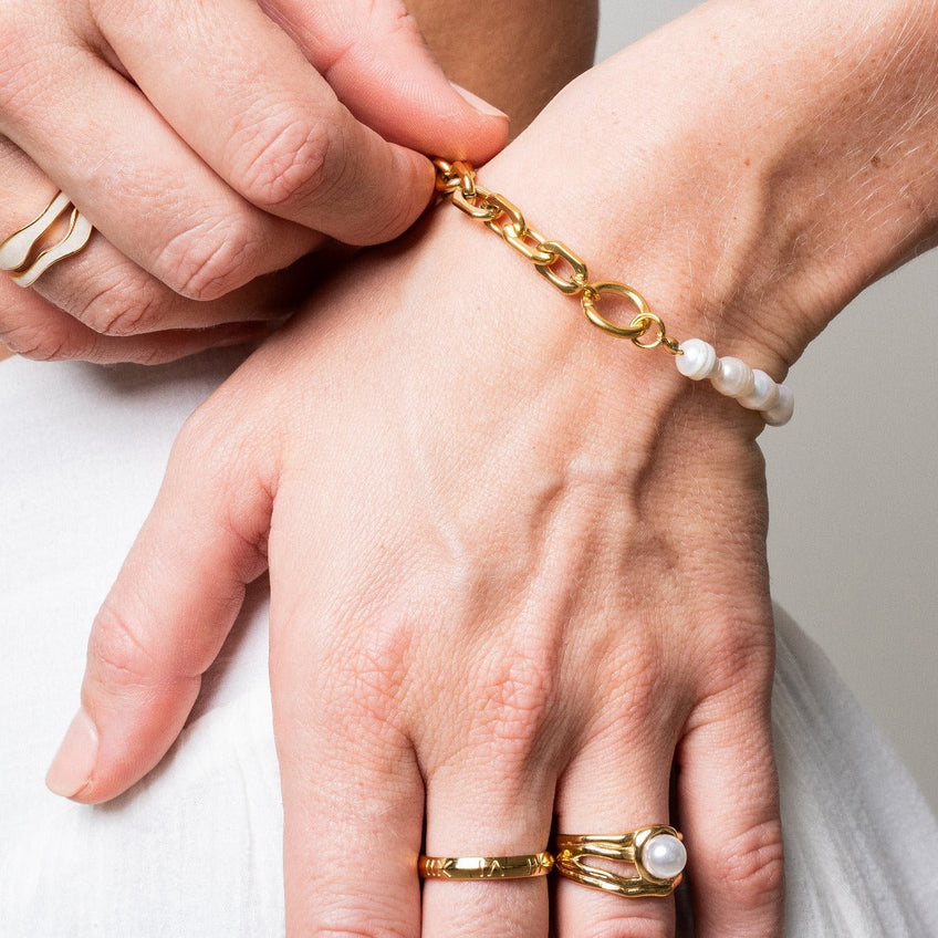 Pulseira aurora de pérolas Banhado a Ouro 18K