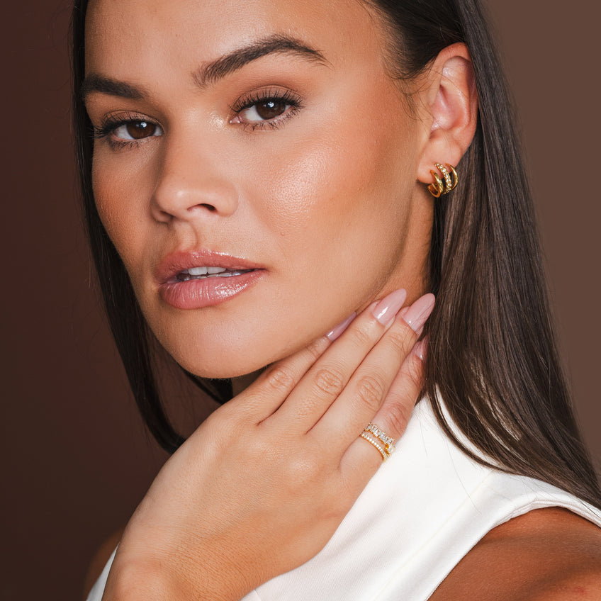 Anel elegância em camadas Banhado a Ouro 18K