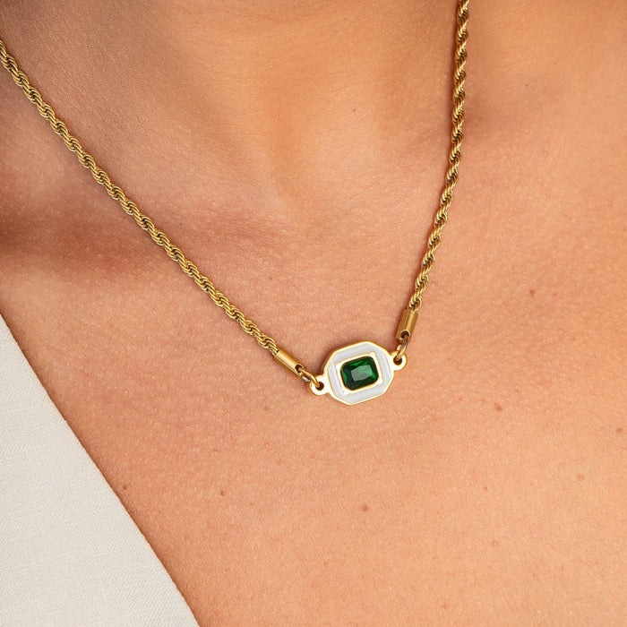 Colar esmeralda solene Banhado em Ouro 18K